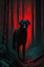 Placeholder: in the style of William Adolphe Bouguereau, a monstrous black hound with red, glowing eyes in a dark forest