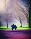 Placeholder: park mystical dream, park bench, man, woman, child, dog, pretty blue and purple trees, blue path, bird, jogger, sunshine, mystical, fantasy, romanticism, cinematic, cinematic lighting, award-winning, beautiful colors, daylight, daytime,