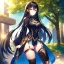 Placeholder: girl, masterpiece, best quality, volumetric lighting, detailed outfit, perfect eyes, black hair, golden eyes, long hair, thigh highs, outdoors,