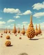 Placeholder: Strange spindle-shaped objects of various shapes, scattered over an arid wasteland, clouds, Max Ernst, Audubon, Amano, Walton Ford, Yves Tanguy, bright colours, polaroid, 8k, 3d, 33mm photography, well defined