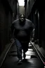 Placeholder: Big fat black man running in a dark alleyway