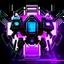 Placeholder: black and purple neon geometric robot with a plus sign symbol for the 'eye' in a black monochrome world