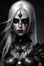 Placeholder: dark elf, female, dark fantasy style, red eyes, skull necklace, white hair