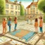 Placeholder: A drawing of a game of hopscotch on the street with girls discussing it next to it