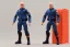 Placeholder: Box of Mike pence g.i. joe toy figure With a Laser gun space force Blue fabric uniform, fluorescent orange, whole body wide view, black boots full body packaging feet