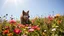 Placeholder: Among the flowers, a wolf seeks shade in the sun