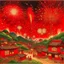 Placeholder: A red Japanese village with fireworks painted by Guo Xi