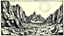 Placeholder: Intricately etched linocut of a mysterious rocky desert, where ancient symbols intertwine with the rugged terrain