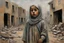 Placeholder: Grey sky, crying little palestinian girls wearing kuffeah and palestinian clothes, rocks, destroyed buildings , emotional influence, friedrich eckenfelder and willem maris impressionism paintings