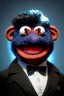 Placeholder: Waist up muppet Portrait, Nicolas maduro as muppet doll, black mustache, black suit, photo studio, blue background, unreal engine 5, concept art, art station, god lights, ray tracing, RTX, lumen lighting, ultra detail, volumetric lighting, 3d.