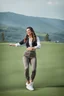 Placeholder: lady in pants and blouse and sport shoes dancing