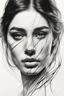 Placeholder: A realistic drawing in negative space black ink on white background of a beautiful girl with lines enhance her face max enrist