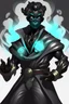 Placeholder: Male Air genasi fra d&d with black skin smoke some hair an Asian skin ghostly appearance with a Smokey undertone