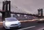 Placeholder: A Tesla's 'Model 3' is racing at top speed, on the 'Brooklyn Bridge' in New York. CINEMATIC. WIDE ANGLE LENS. PHOTO REAL.