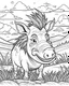 Placeholder: create a 2d black outline, "safari smiling cartoon warthog coloring book for adults", coloring page, low details design, black contour, coloring page design, simple background, colorful , card style, coloring page for kids, white background, sketch style, safari landscape, cartoon style