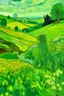 Placeholder: A lime green hilly fields with flowers painted by Vincent van Gogh