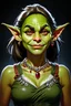 Placeholder: dnd, portrait of female goblin wearing jewelry