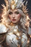 Placeholder: Dutch Angle Shot a lady dressed in armor and headdress with sparks, in the style of charming anime characters, light white and light gold, glamorous pin-ups, aurorapunk, rtx on, full body, li-core