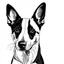 Placeholder: A line art of dog (Basenji). make this black and white and a bit filly.