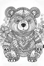 Placeholder: Outline art for coloring page, BOHEMIAN HAPPY TEDDY BEAR, coloring page, white background, Sketch style, only use outline, clean line art, white background, no shadows, no shading, no color, clear