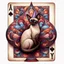 Placeholder: <lora:FiosMysticAura:1.0> <lora:FiosArcaneCards:1.0> A smooth, elegant sophisticated chocolate point Oriental shorthair Siamese cat, wearing a tiny party hat, emerges from a gigantic, intricately designed playing card, reminiscent of the whimsical styles of James Gurney, Chuck Jones, and Ash Thorp, with vibrant, dreamlike colors and delicate, hand-painted textures.
