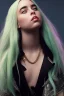 Placeholder: Billie Eilish, sitting on a chair, Black Short Dress, high detail, realistic