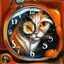 Placeholder: Orange longhairs cat with a clock, surrealism in the style of Salvador Dali