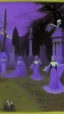 Placeholder: A purple graveyard with dancing ghosts painted by Edgar Degas