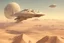 Placeholder: spaceship flying low over a desert city