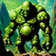 Placeholder: 90's fantasy tcg art of an alien rock golem