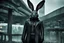 Placeholder: Cyberpunk black rabbit. Photograph.