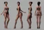 Placeholder: Female stylized character sheet for 3d modeling full normal anatomy correct proportion Full front view side view and back anatomy .art station 8k fair skin