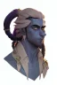 Placeholder: A tieffelin with blue skin and white Dreadlock hair. His pupil-less eyes are green. He wears a small beard.