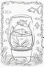 Placeholder: blank colouring book, white blank background, simple picture for toddlers, fish in a glass bowl, disney and pixar style