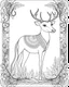 Placeholder: coloring pages:A whimsical deer in a coloring page, surrounded by a delicate rectangular frame adorned with swirling patterns, reminiscent of an enchanted forest. Capture the essence of joy and playfulness