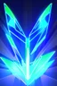 Placeholder: neon blue, flying parts of armor in form of triangles, cyber armor, geometric patterns on armor, male, orbiting triangle