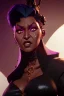 Placeholder: Pam Grier as evil queen in black leather, leather, busty, cleavage, angry, stern look. character design by cory loftis, fenghua zhong, ryohei hase, ismail inceoglu and ruan jia. unreal engine 5, artistic lighting, highly detailed, photorealistic, fantasy