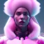 Placeholder: woman, rounded face, pink, round helmet, decorative color feathers, retro futuristic, latex coat, soft color, highly detailed, art stations, concept art, smooth, unreal engine 5, god rays, ray tracing, RTX, lumen lighting, ultra detail, volumetric lighting, 3d, finely drawn, high definition, high resolution.