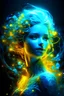 Placeholder: detailed illustration of a beautiful elsa yellow illumated. Brains. The figure appears ethereal, almost otherworldly, with her brains full of blure amoebes possessing a captivating translucency, The use of vibrant neon lights and particles of light creates a phantasmagorical atmosphere, . high-quality image, perhaps a digital painting in capturing the enchanting beauty of blue amoebes in the brains