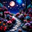 Placeholder: Detailed creepy odd landscape made of modeling clay, naïve, Tim Burton, flowers, stars and planets, Harry Potter, strong texture, extreme detail, decal, rich moody colors, sparkles, clean, bokeh, odd