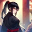 Placeholder: Clear focus, 8k, beautiful lighting, vibrant colors, girl, black hair, red eyes, ponytail, ninja outfit,