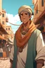 Placeholder: Morrocan hero in anime in marrakech with his upper body in souk in a good position