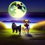 Placeholder: A woma and Irish Sutter dog are iwalking in the field leading to the beach under a full moon,