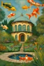 Placeholder: Dome house with English Garden and Koi Pool; Post-Impressionism in the style of Van Gogh; Hundertwasser; Cezanne; Gauguin.