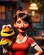 Placeholder: waitress woman with Sesame Street muppet mask-head, concept art, retro style, smooth, unreal engine 5, god lights, ray tracing, RTX, lumen lighting, ultra detail, volumetric lighting, 3d.