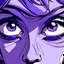 Placeholder: closeup of angry female eyes with purple hues, 80s anime drawing style