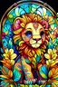 Placeholder: colorful kawaii cute splendid lion cub, perfect flowers, bright deep vibrant color, high detail, 3D vector art, cute and quirky, fantasy art, centered, in frame, stained glass