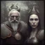 Placeholder: old viking with his wife, scary, steam punk, realistic, made in octane, cinematic, ultra-realistic, extremely detailed octane rendering, 8K, VRAY Super Real ar 2:3, dof photorealistic futuristic 50mm lens hard lighting dark gray tintype photograph, realistic lighting, sepia color