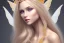 Placeholder: smiling, beautiful, soft,smiling, straight and long blonde hair, dewy and shiny atmosphere, diamond crown, long fairy wings in the back, full head, curly hair, golden veil clothes