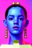 Placeholder: Ultra Realistic image, Rosalía artist, waist up portrait, black eye line, sweet angry face, geisha hair style, spray line make up, geometric, gold, big rings piercing, led ornament, bubble latex coat, cold, led lights, pop style, pink, blue, gold, vibrant color, highly detailed, art stations, concept art, smooth, unreal engine 5, god rays, ray tracing, RTX, lumen lighting, ultra detail, volumetric lighting, 3d, finely drawn, high definition, high resolution.